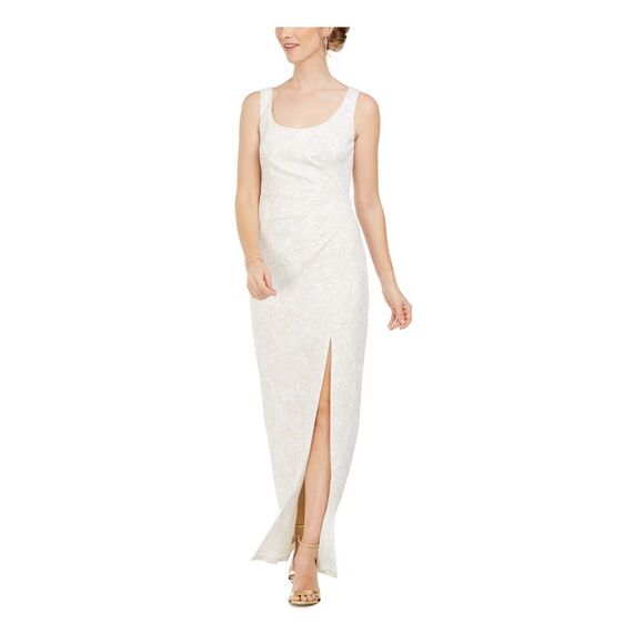 ADRIANNA PAPELL Womens Ivory Sleeveless Scoop Neck Maxi Evening Sheath Dress 2 ADRIANNA PAPELL Womens Ivory Sleeveless Scoop Neck Maxi Evening Sheath Dress 2
